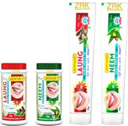 LOOLOO Neem Herbal Gel Looloo Neem & Laung Herbal Tooth Powder (Gel 100G Power 50G Pack Of 4 Strengthening Toothpaste (300 G, Pack Of 4)
