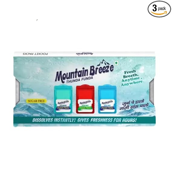 Mountain Breeze Oral Hygiene Mouth Freshener Sugar Free (Coolmint, Spearmint, Paanmint Flavoured) Breath Strips (24 Strips each Cassatte)-Pack of 1(3 Cassette)