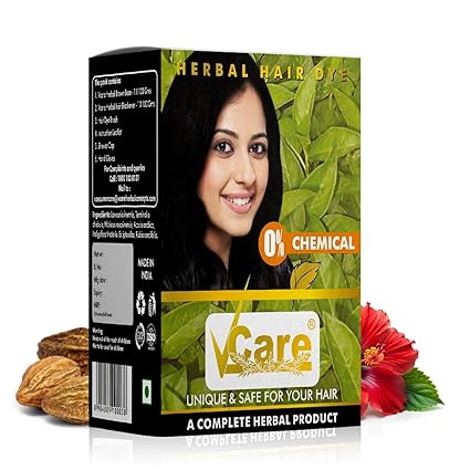 VCare Natural Herbal Hair Dye Powder for Men and Women|Apply for Dry Hair |100% Organic Henna Black Dye Hair Color Boost Shine and Hair Growth - 60 gm