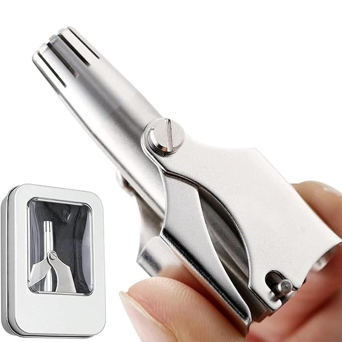 Manual Nose & Ear Hair Clipper Trimmer | Stainless Steel Painless Trimmer with Storage Case & Cleaning Brush | Travel-Friendly, No Battery Required