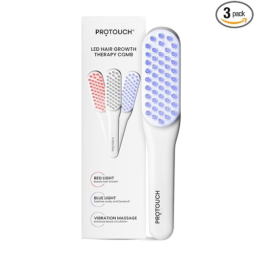 PROTOUCH LED Hair Therapy Comb with Red & Blue LED light scalp treatment & Vibration massage | Hair Fall control | Scalp Massage | Portable & Detangling | For Men & Women | All Hair Type