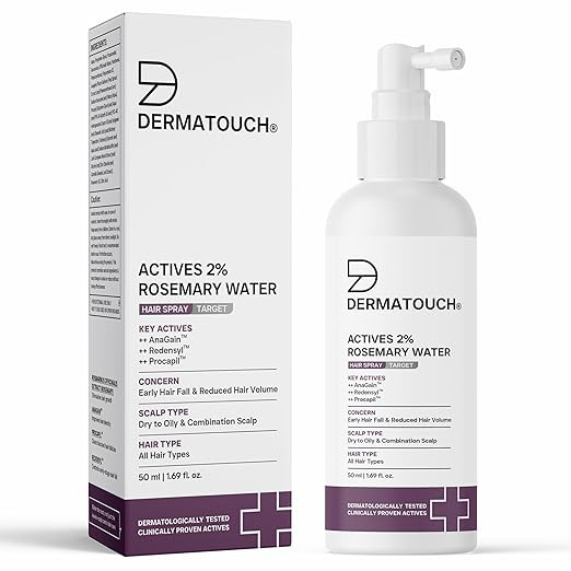 DERMATOUCH Rosemary Hair Spray with 2% Actives – Redensyl, Anagain & Procapil. Controls hair fall, boosts growth, adds shine & strengthens hair | 200ml (Pack of 2)