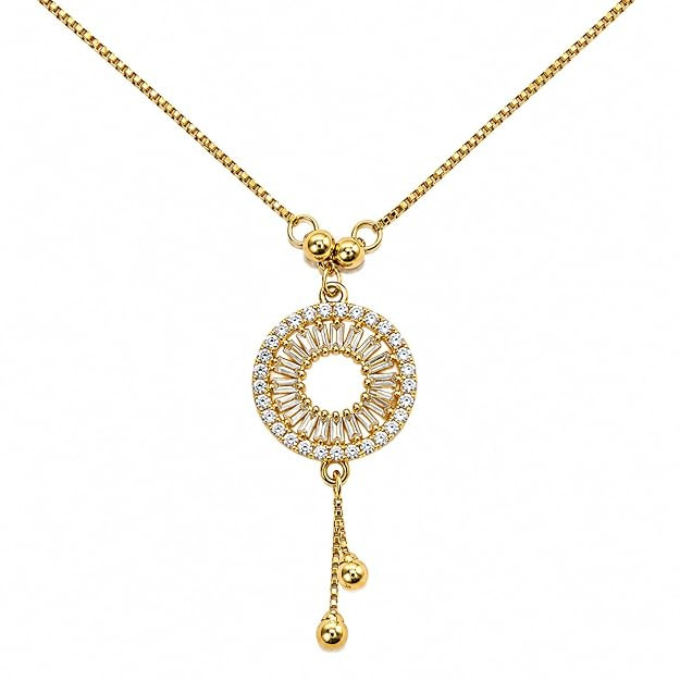 Gold Plated Circle Pendant Chain for Women & Girls | Elegant Round Pendant Necklace | Adjustable Minimal Trendy Fashion Jewelry | Daily Wear, Office Wear & Gift Item