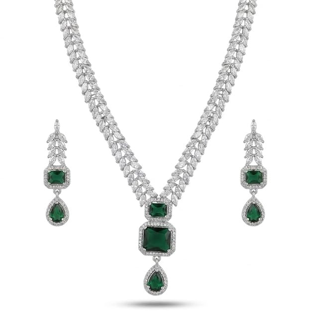 Jewel N Shine Marquise leaf Chain American Diamond Necklace Set with Earrings for Women & Girls, Jewellery Set Cubic Zirconia