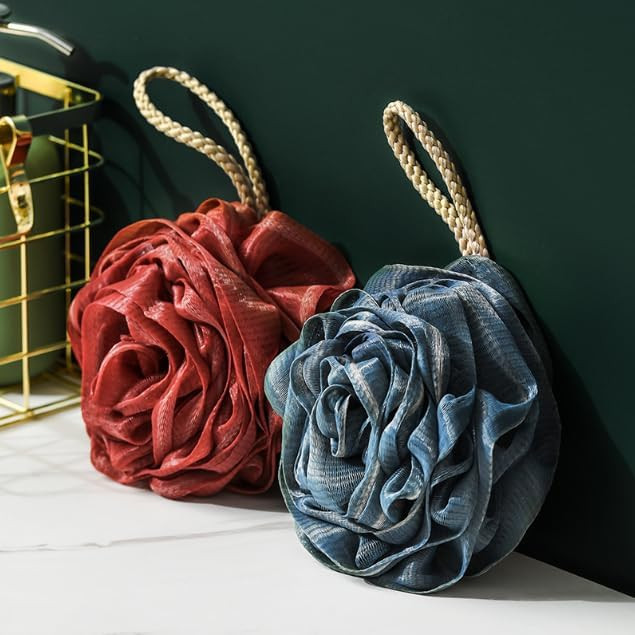 1 pcs Rose Bath Ball Body Scrubber Mesh African Exfoliating Net Loofah Shower Bath Sponge Balls African Net Sponge Shower Accessories - (Multicolour)