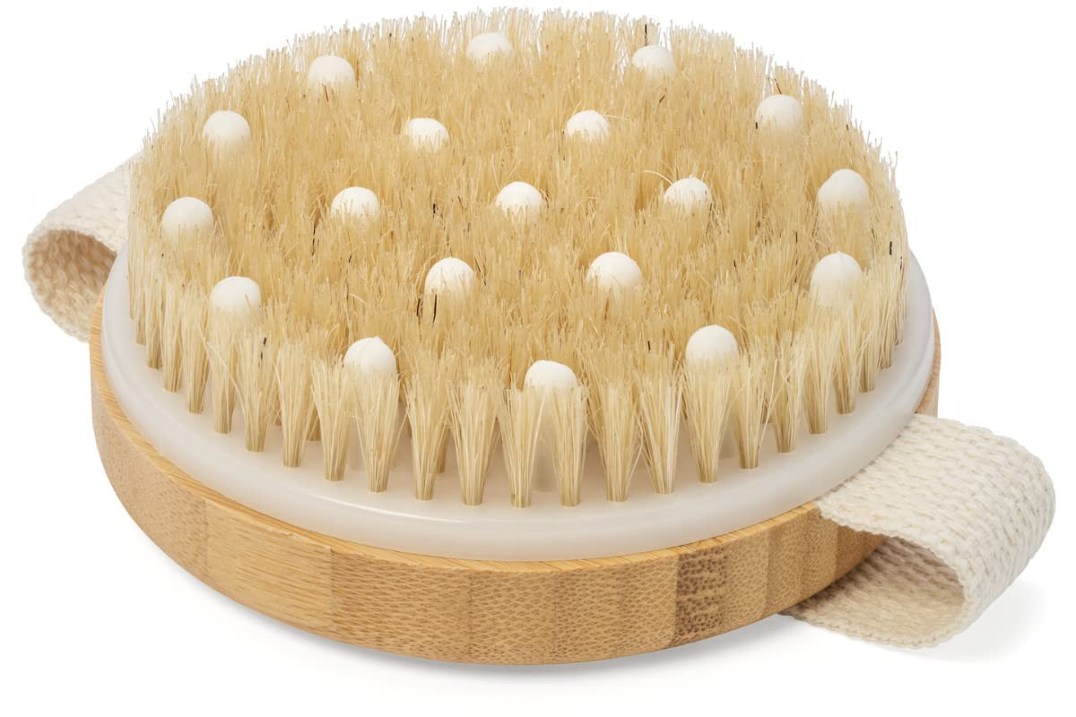 Afrodite Dry Brushing Body Brush Exfoliating Body Scrubber Wooden Shower Brush Body Exfoliator Dry Brush Bath Brush for Cellulite and Lymphatic, Improve Circulation, Stop Ingrown Hairs