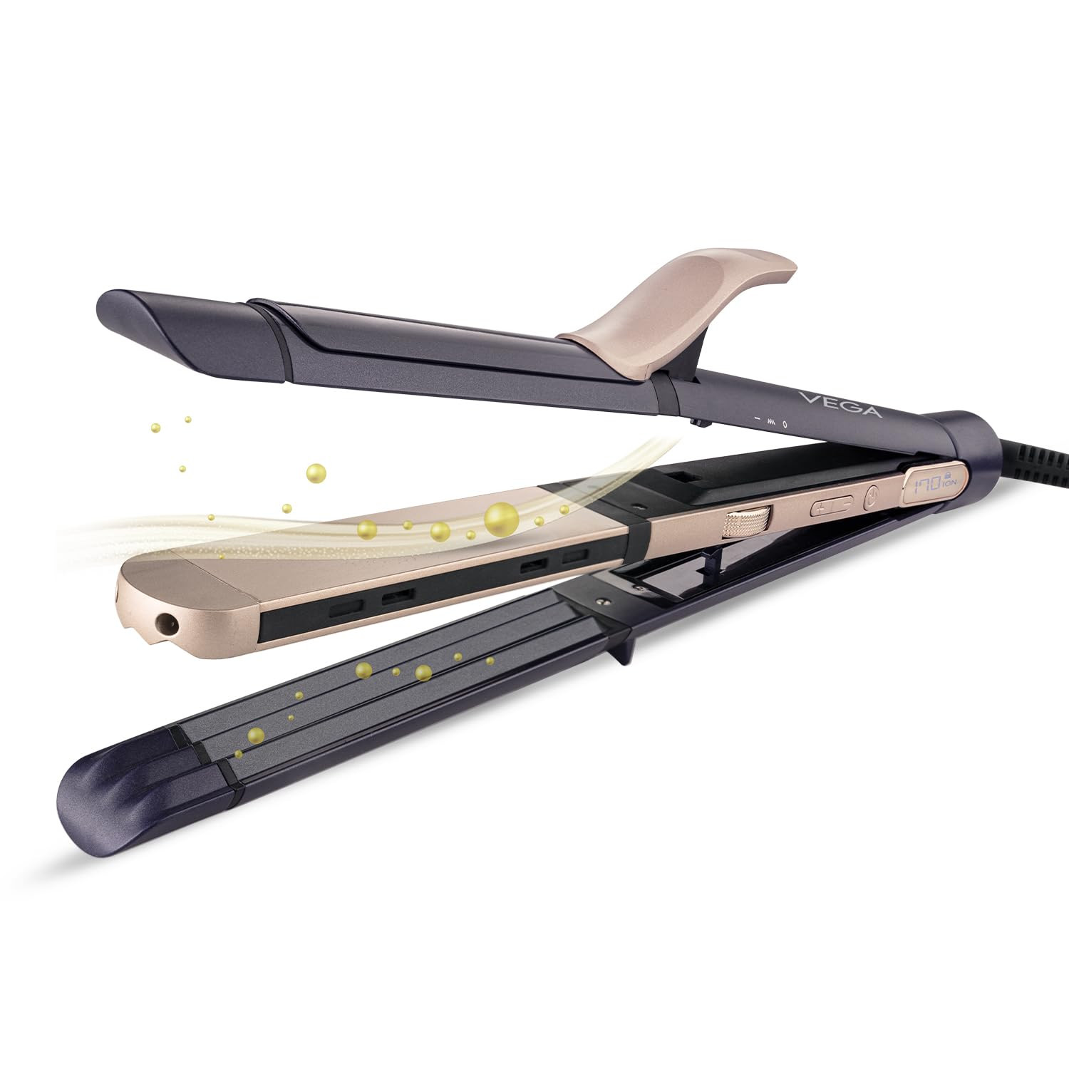 Vega Ionic 3 in 1 Hair Styler for Women with Digital Display 6 Temperature Settings (130–220°C), Hair Straightener, Curler & Crimper with Ionic Technology for Hair Protection,Ceramic Plate, (VHSCC-08)