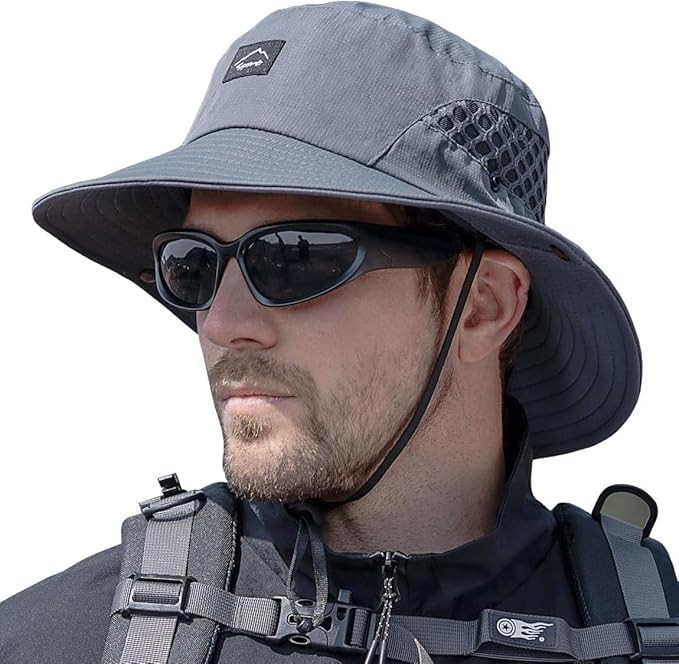 NORTHWIND UPF 50+ Sun Hats for Men - Wide Brim Summer Round Cap Lightweight & Breathable Mesh, Adjustable Chin Strap - Bucket Hat for Trekking Hiking Fishing Beach