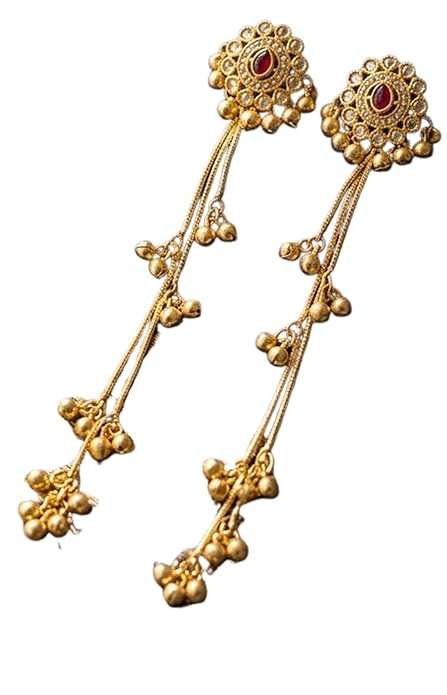Kashmiri Long Dangler Earrings for Women Traditional Ethnic Earrings with Decorative Stone Work Party Jewellery for Wedding and Festive Occasions