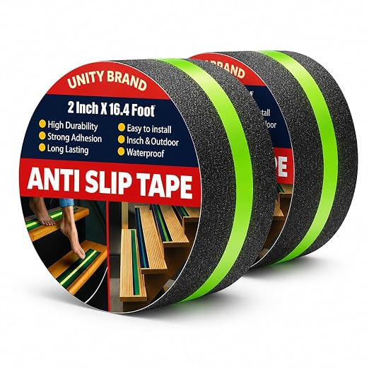Unity Brand Pack OF 2 Anti Slip Grip Tape Non-Slip Traction Tapes With Glow In The Dark Reduce The Risk Of Slipping For Indoor Or Outdoor Stair Tread Step, Other Slippery Surfaces 2 Inch X16.4 Foot