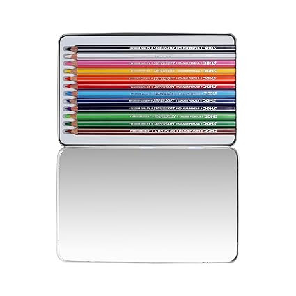 Doms 12 Shades Super Soft Color Pencils Flat Tin Box | Smooth Color Application | For Blending & Experimenting Different Art Strokes | Non-Toxic & Safe For Childrens | Pack of 1