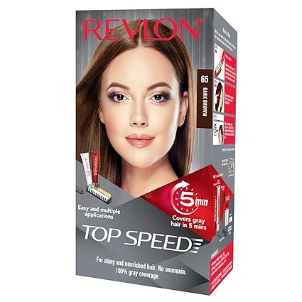 Revlon Top Speed Hair Color for Women Dark Brown | Ginseng Root Extract and Mother of Pearl | 100% Grey Coverage in 5 Minutes | Ammonia Free, Easy Application and Intense Conditioning - Dark Brown 65