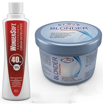Wondersoft Professional Cream Developer 40 Vol with Kamill Blonder Dust Free Powder Lightner, Up to 9 Levels of Lift, 250ml Developer and 120g Blonder