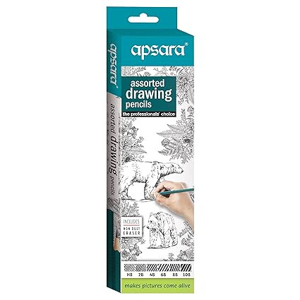 Apsara Assorted Drawing Pencils Set – HB, B, 2B, 4B, 6B Shades for Sketching & Shading | Premium Graphite Pencils for Artists, Students & Designers | 6 Pencils per Pack | Pack of 2