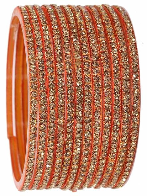 Women's Glass With Zircon Gemstone Studded Glossy Finished Bangle Set For Women and Girls set of-12