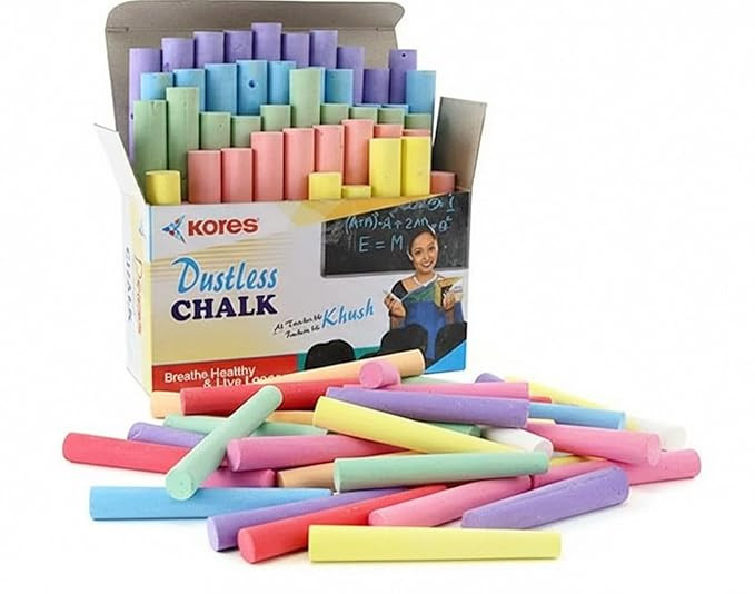 Non Toxic COLOUR Chalks, 50 pcs, Smooth & Dustless Blackboard COLOUR Chalk (Pack of 1,50 pcs)
