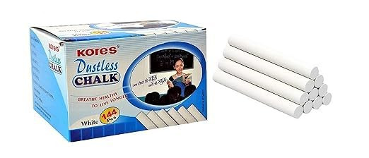 Non Toxic WHITE Chalks, 144 pcs, Smooth & Clean Writing Dustless Blackboard Chalk (Pack of 1, 144 pcs)