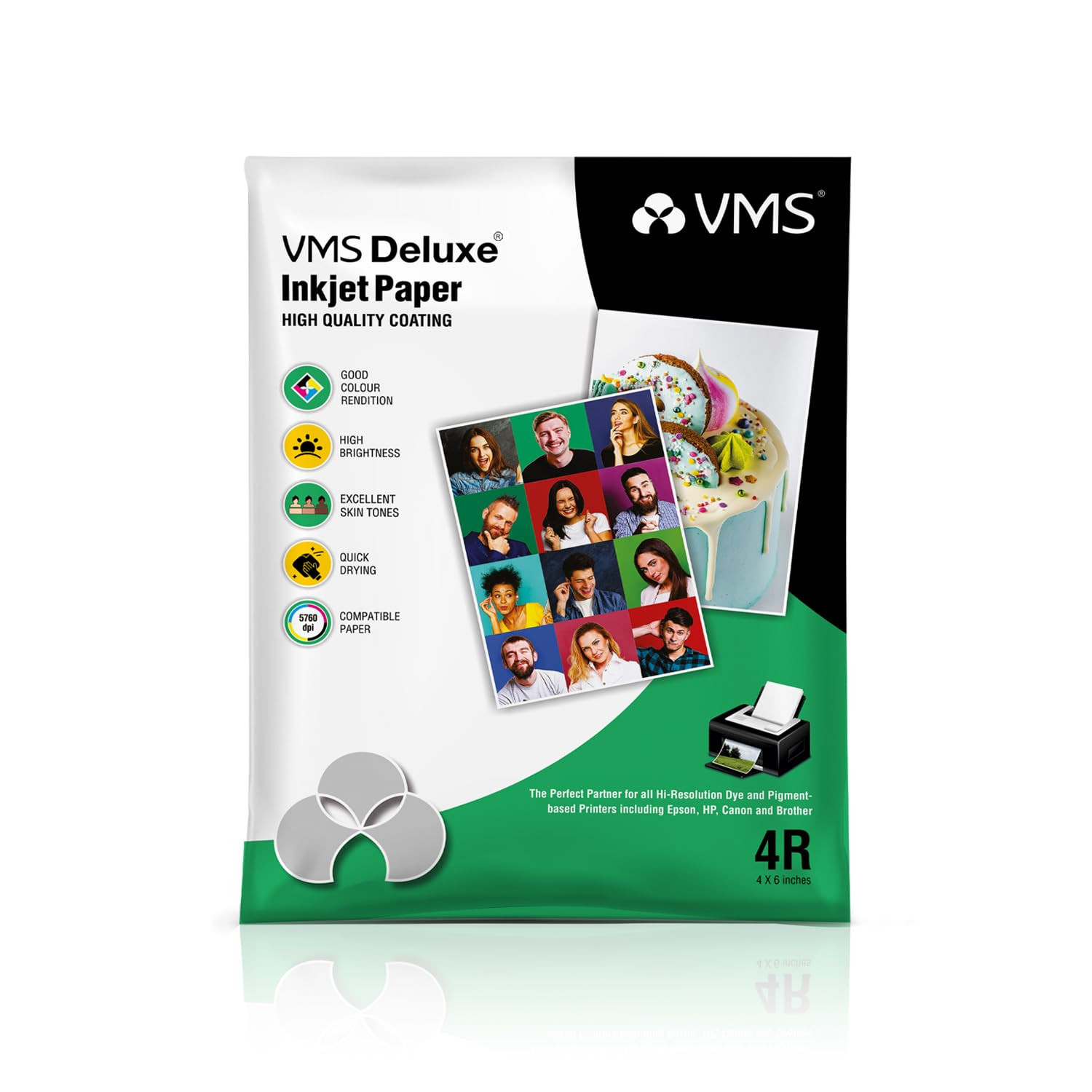 VMS Deluxe 180 GSM 4R (4x6) Glossy Photo Paper – Water Resistant,Pack of 100 sheets, Compatible with all Inkjet Printers (Not A4 Size)