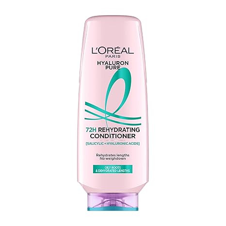 L'OREAL PARIS Unscented Hyaluron Pure 72H Rehydrating Conditioner for All Hair Types For Smooth Tangle-Free Hair, 340 Millilitres