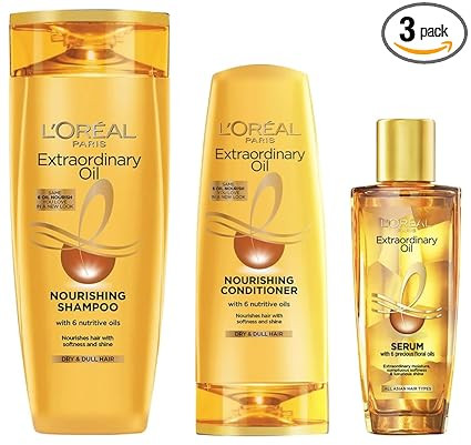 L'Oreal Paris Extraordinary Oil 3 -step Nourishing kit - Shampoo For Dry & Dull Hair (340ml) + Conditioner (180ml) + Hair Serum (30ml)