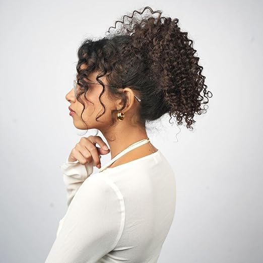 Nish Hair Curly Hair Topknot Extensions - Wrap Around (Dark Brown)