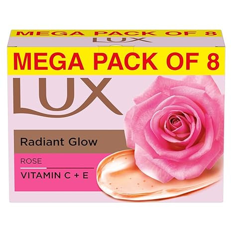Lux Radiant Glow Bathing Soap infused with Vitamin C & E For Superior Glow Offer Pack of 8 x 150g