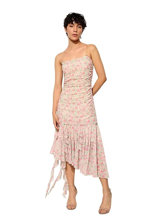 Women's Floral Print Net Bodycon Midi Dress