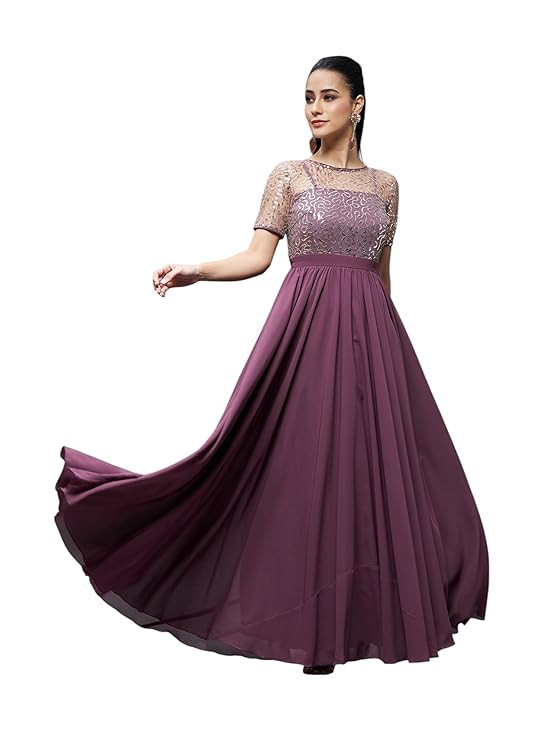 Women's Relaxed Fit Georgette & Sequins Maxi Dress