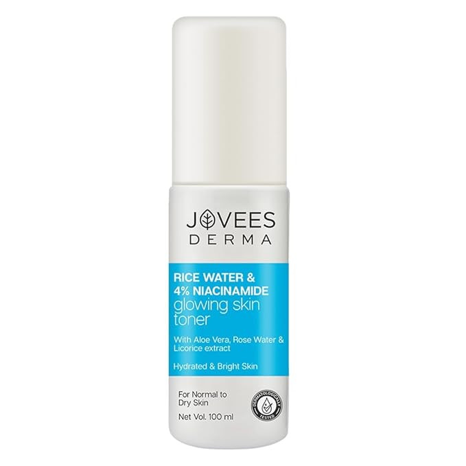 Jovees Derma 4% Niacinamide & Rice Water Toner Enriched With Rice Extracts for Glass Skin Glow | Hydrates Skin, Fades Blemishes & Pore Tightening Mist | Normal to Dry Skin | 100ml