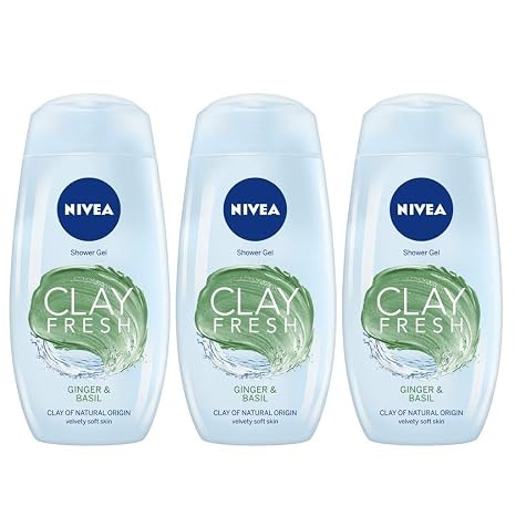 NIVEA Clay Fresh Ginger Basil Shower Gel, 250ml (Pack of 3)