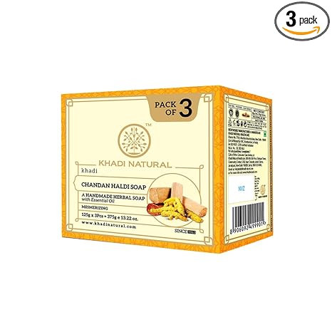 Khadi Natural Chandan Haldi Soap | Herbal Bath Soap for Gentle Skin Cleansing | Helps Maintain Skin Softness & Fresh Feel | Mild Bath Soap for Daily Use | Suitable for Men & Women | All Skin Types | 125g