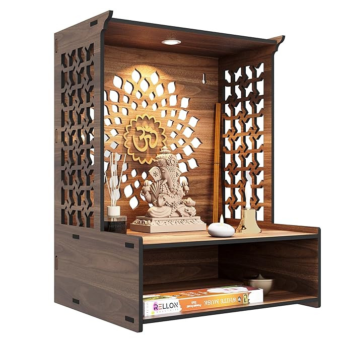 Temple for Home, Mandir for Home for Pooja Mandir for Home Beautiful Wooden Temple for Home Pooja Stand for Home and Office with LED Spot Light mandir (A4)