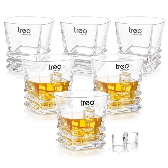 Treo by Milton Quadra On The Rocks Tumbler, 290 ml Crystal Clear Whiskey Glasses Set of 6, Drinking Glass Tumblers for Water, Juice, Bourbon, Wine & Cocktail Perfect for Home Parties Restaurants