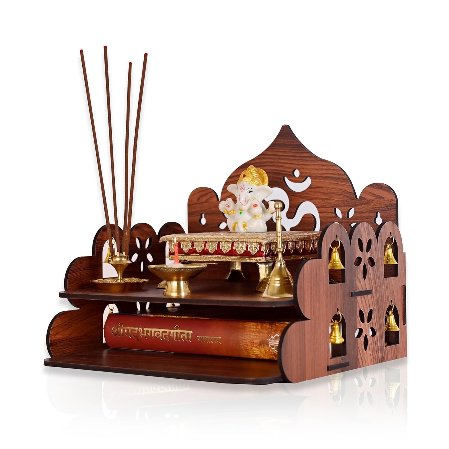 Small Pooja Stand for Home Wall Mount Or Tabletop | Pooja Mandir Temple for Office and Home with Bells | Unique Design
