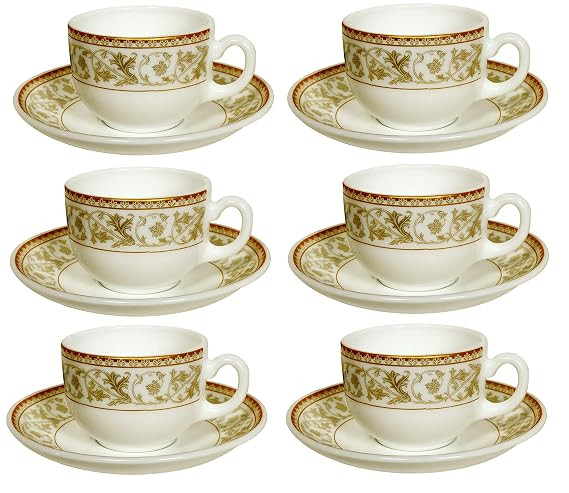 Cello Oplaware Divine Oro Cup and Saucers Set, 160 ml, (6 Saucers, 6 Cups)