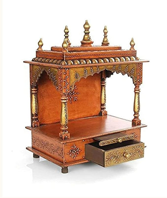 Art and Craft Wooden Temple/Home Temple/Pooja Mandir/Pooja Mandap/Temple for Home (Copper) - 11.81X23.62 Inch