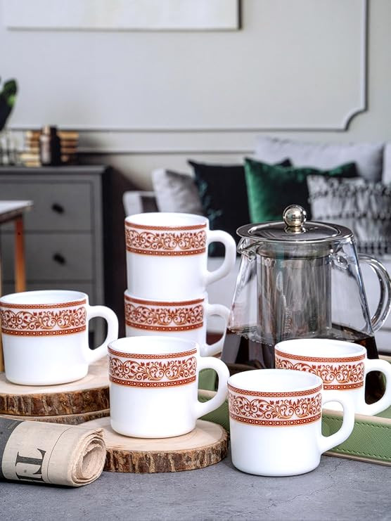 CELLO Opalware Tea/Coffee Mug Set of 6pcs CEL-SOL10-CM-ROS