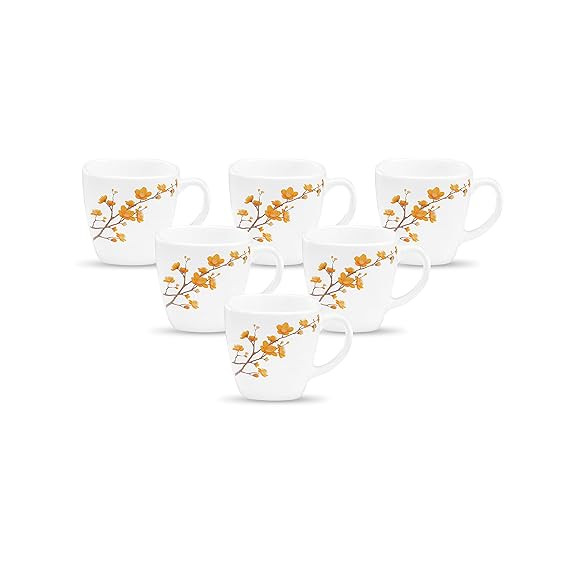 La Opala Diva, Quadra Collection, Opal Glass Coffee Mug Set 6 pcs, Summertide, White, Standard