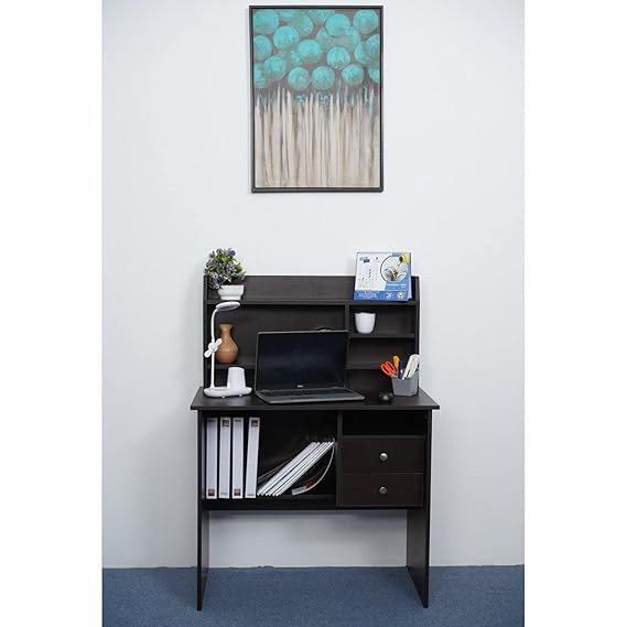 Nilkamal Daffny Engineered Wood Study Table | Office Desk with 5 Shelves and 2 Drawers (New Wenge)