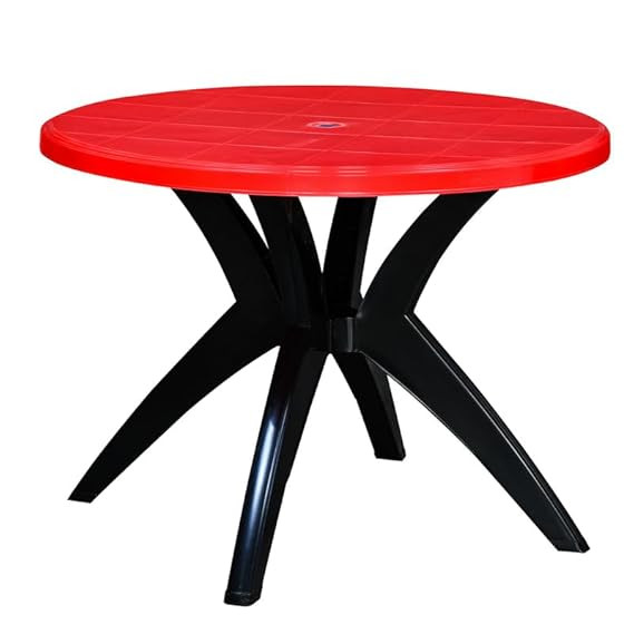 Nilkamal Meridkrs Round 4 Seater Virgin Plastic Dining Table for Dining Room | Indoor & Outdoor |Home Office | Hotel, Café and Restaurants | 1 Dining Table |Color Red&Black, Marble Beige