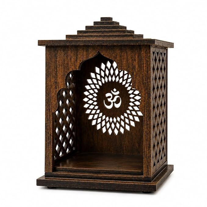 Shop the Artworks big size wooden temple for home. Features a beautiful wall mount design, perfect as a premium pooja stand or traditional devghar.