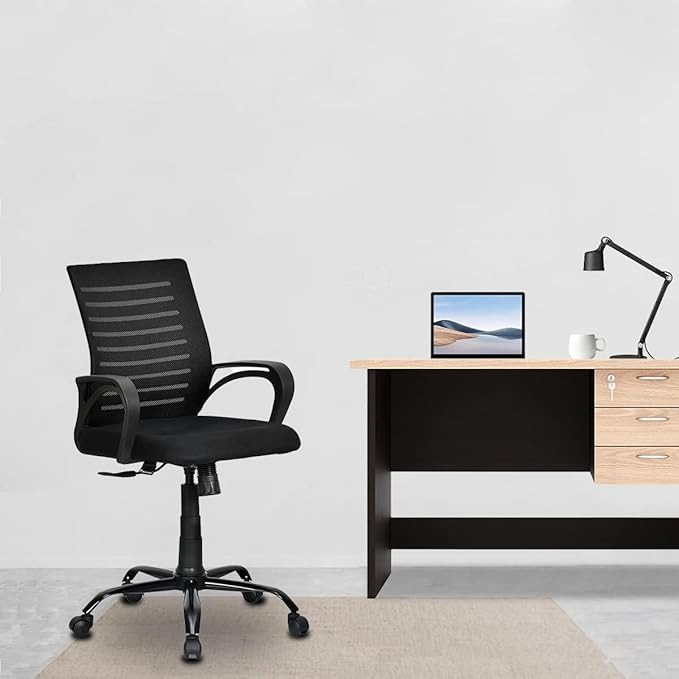Nilkamal Giza Mid Back Upholstered Seat Mesh Back Ergonomic Office Chair with Adjustable Height and Tilt Mechanism (Black)