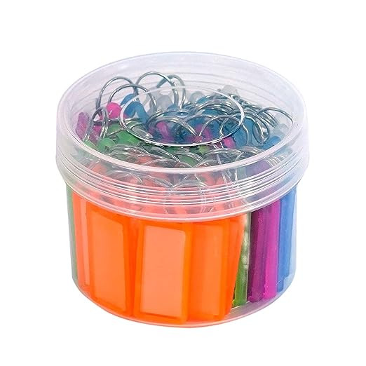 50 Pcs Key Tag Multicolor Plastic Keyring & Keychain with Name Tag Labels Assorted Keychain with Two Side Id Label and Split Ring for Office, Home Key
