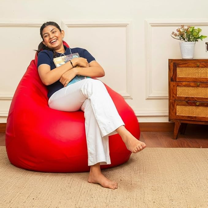 2XL Bean Bag Chair with Beans Filled | Sofa Style Faux Leather Beanbags for Living Room | Pre-Filled Bin Bags Sofa & Beam Bag for Adults | Home & Office, Red