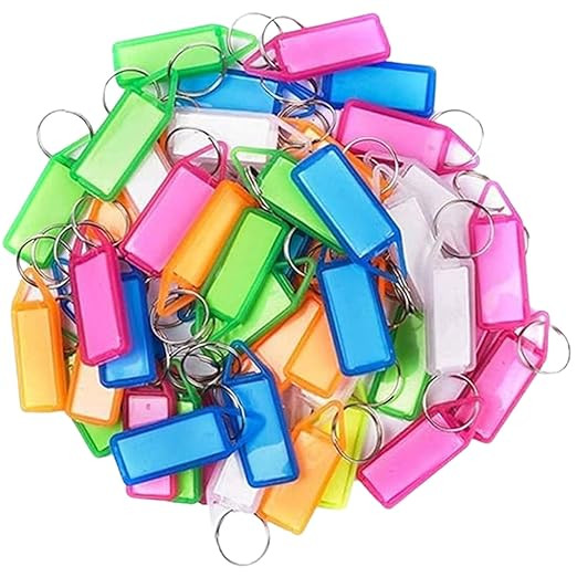 Pack Of 10 Multicolor Key Tags with Name Label & Split Ring – Plastic Keychain ID Tags for Home Office School Locker Keys | Chabi Pehchan Tag, Key Label Tag, Key Organizer