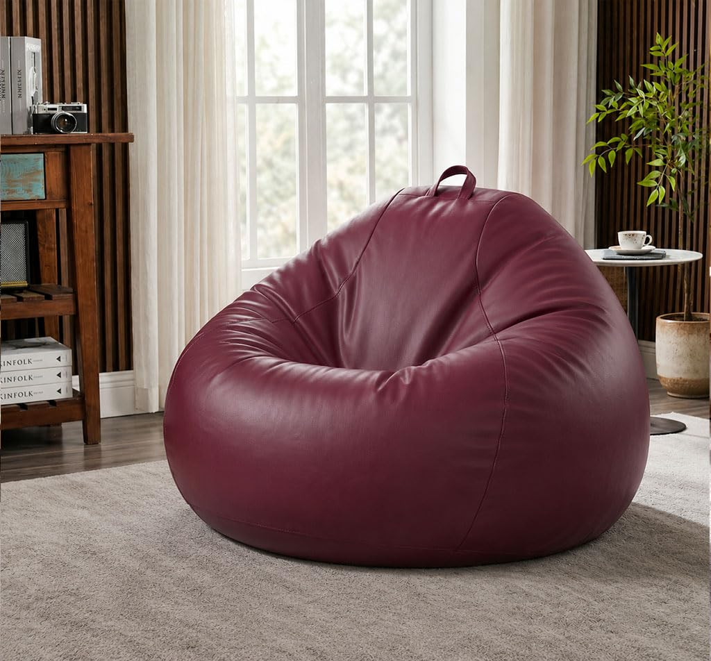 4XL Sofa Style Bean Bag Chair with Beans Filled | Faux Leather Bin Bags Sofa with Filled Beans | Large Beanbags for Adults, Home & Office | Pre-Filled Beans Bag - Maroon