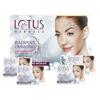 Lotus Herbals Radiant Diamond Cellular Radiance 4 In 1 Facial Kit | With Diamond Dust & Cinnamon | For Women & Men | Chemical Free| Reduce Blemishes| For All Skin Types | 4x37g