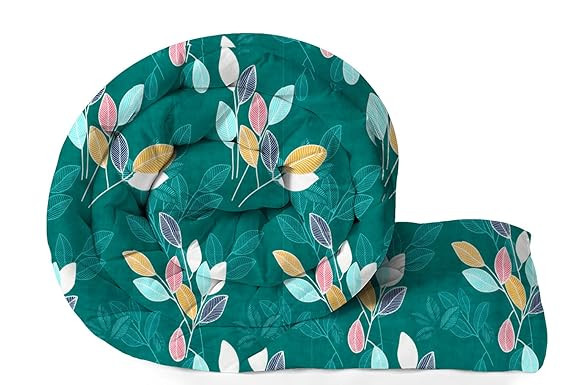 220 GSM Reversible Microfiber AC Comforter/Duvets for Mild Winter | All Season King Size 3 Layered Quilted Blanket for Double Bed (220 cm x 240 cm, Floral, Green)