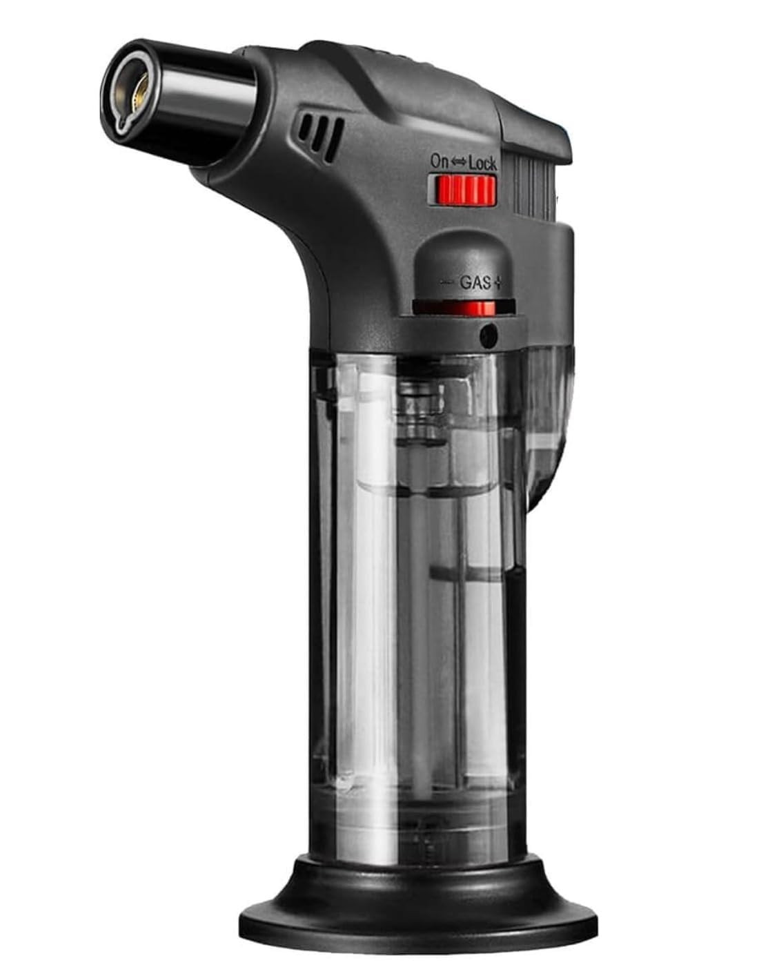 Refillable Butane Lighter with Adjustable Flame, Gas Level Window, Black