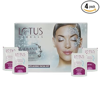Lotus Herbals Radiant Platinum Anti-Ageing Facial Kit with Deep Cell Activation System for Cellular Radiance 200 gm Box